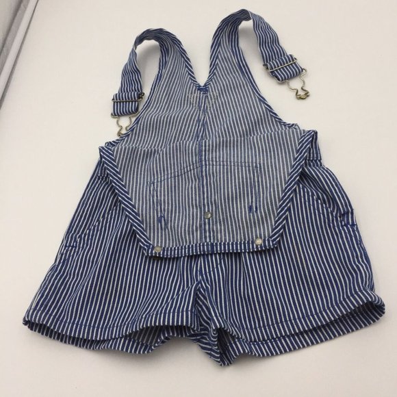 Vintage 1990's OshKosh B'Gosh Boys Striped Engineer Shortalls Overalls S… - Picture 9 of 13